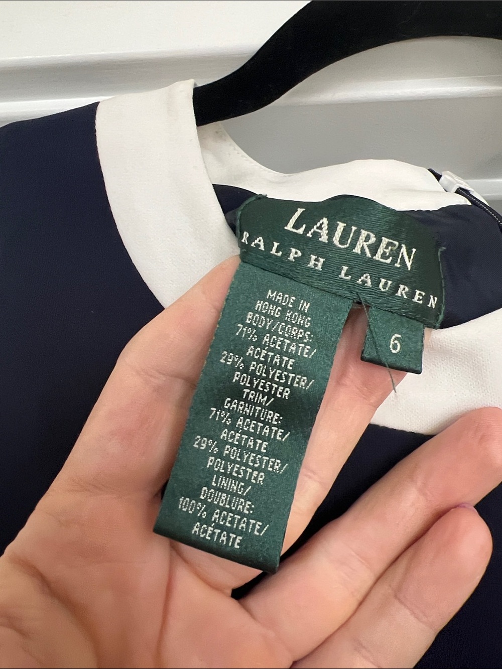 Lauren Ralph Lauren Two-Tone Crepe Shift Dress Navy Blue White Trim Size 6 - Picture 2 of 6
